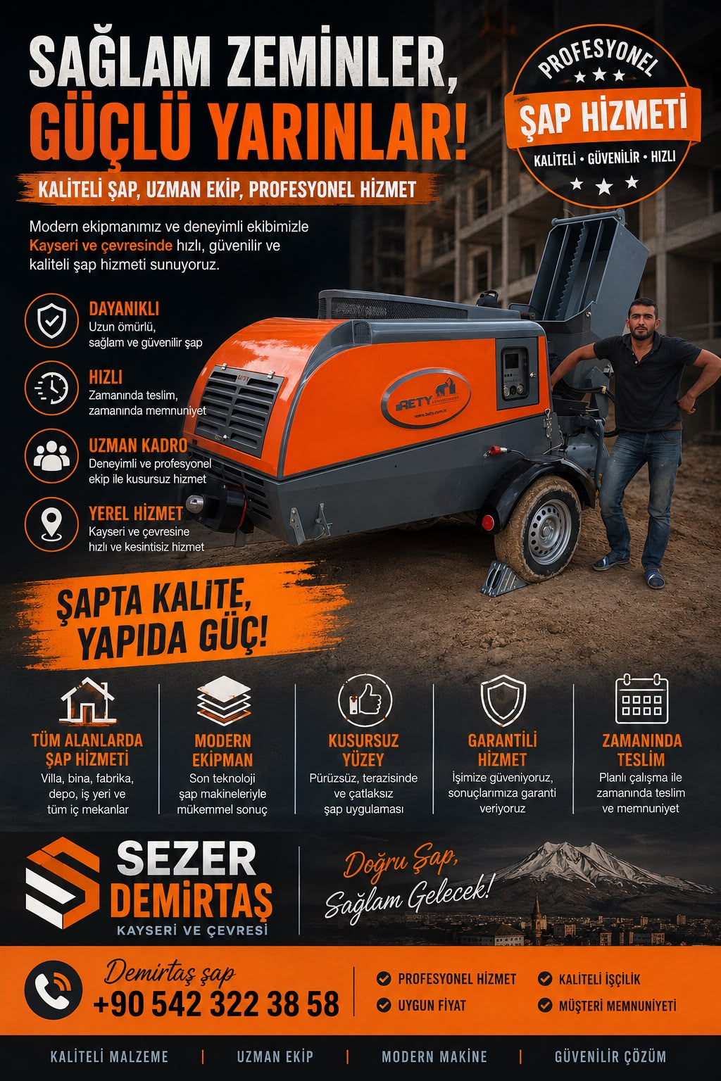 Demirtaş Şap profesyonel şap makinesi ve saha ekibi